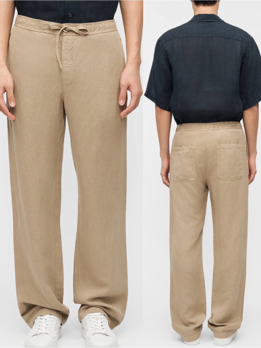 120% Lino Men’s Linen Trousers Drawstring Relaxed Sport Fit Savanna Tan
